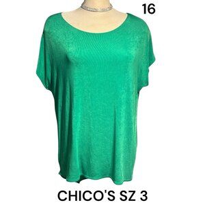 CHICO'S Top Emerald Green Chico's Size 3 Stretchy Asymmetrical Size 16 XL